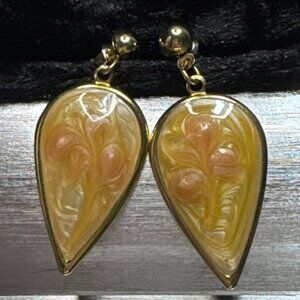 🌼 Rose’s Vintage Cameo Petal Drops | Pierced Enamel Earrings